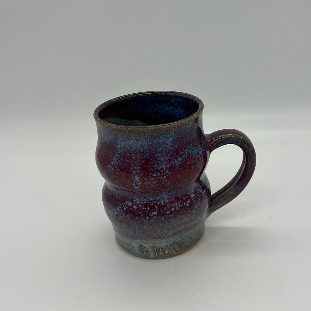 Handcrafted Pottery Ceramic Mug by Bonnie Hotz for Bind Red Blue Glaze
